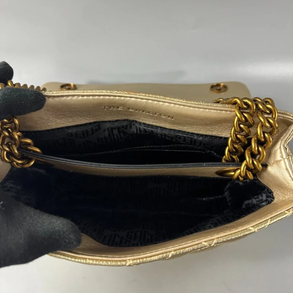 KURT GEIGER LONDON BRIXTON Metallic Gold Quilted Leather Pad Lock Shoulder Bag - Picture 10 of 12